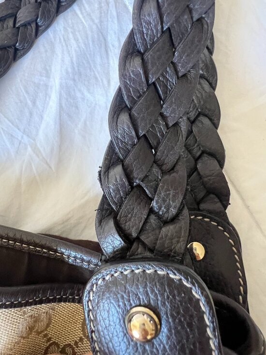Gucci GG Monogram Pelham Handbag Horse Bit Canvas Braided Leather handles - Picture 9 of 9